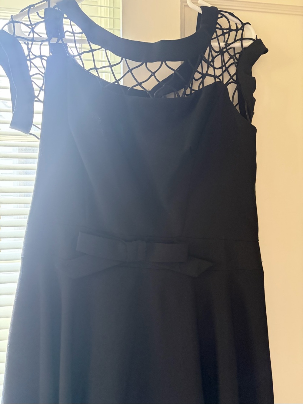 Tatyana Black One-Shoulder Dress with Mesh Yoke and Bow 1950s style
